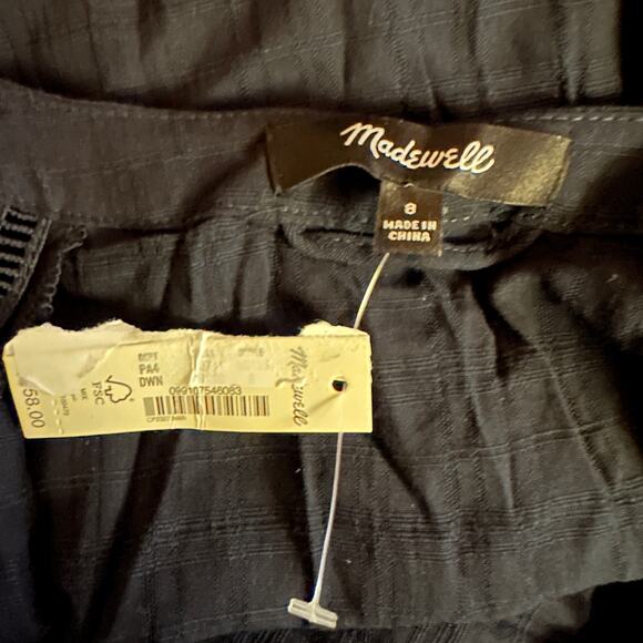 madewell tie-waist tiered midi dress in windowpane navy ns139 women size 8 - Picture 5 of 7